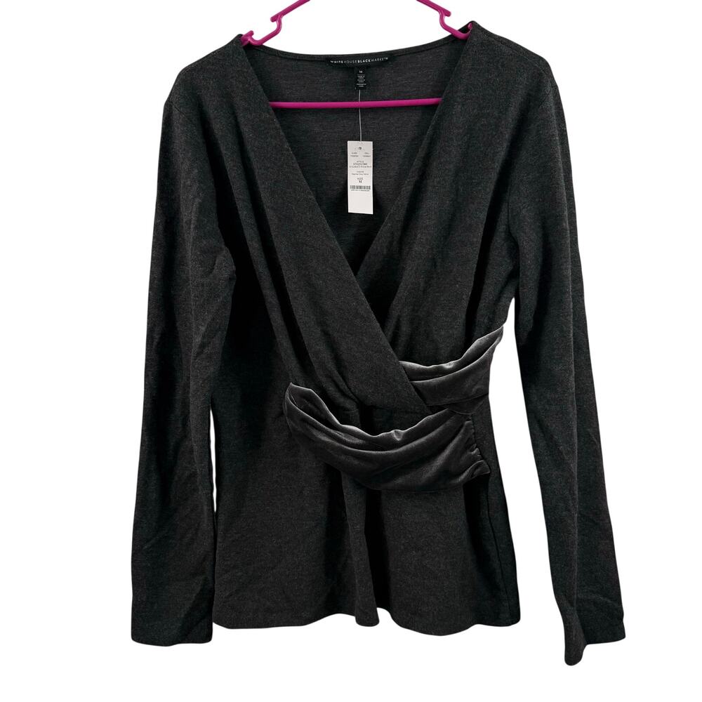 White House Black Market Top SZ Medium Surplice Heather Gray Velvet Waist NWT